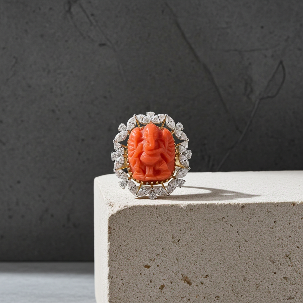 Coral Ganesh Ring