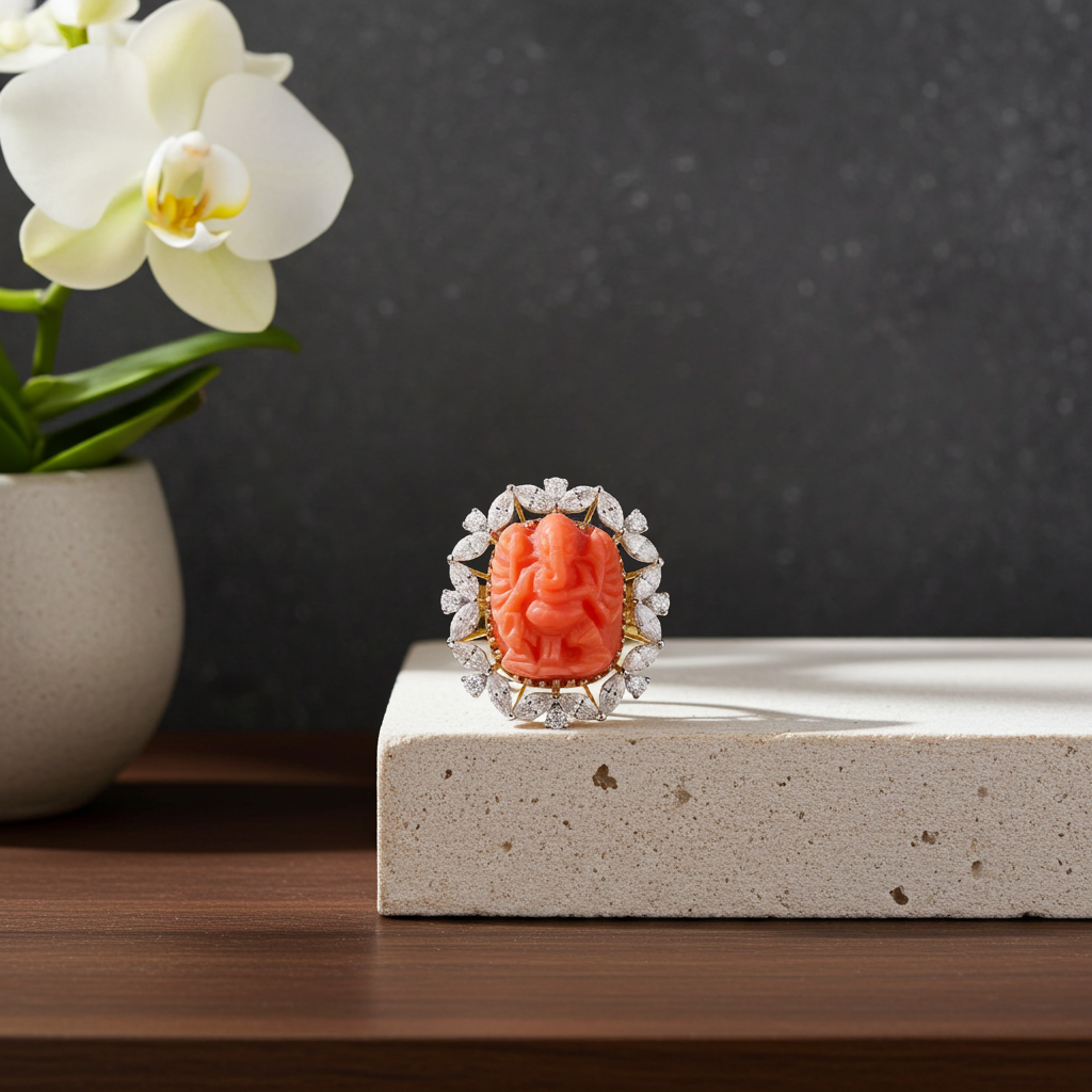 Coral Ganesh Ring